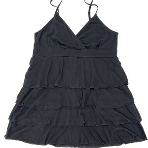 INC Black Ruffled Surplice 100% Tencel Cami Tank Top L Soft Moisture Wicking